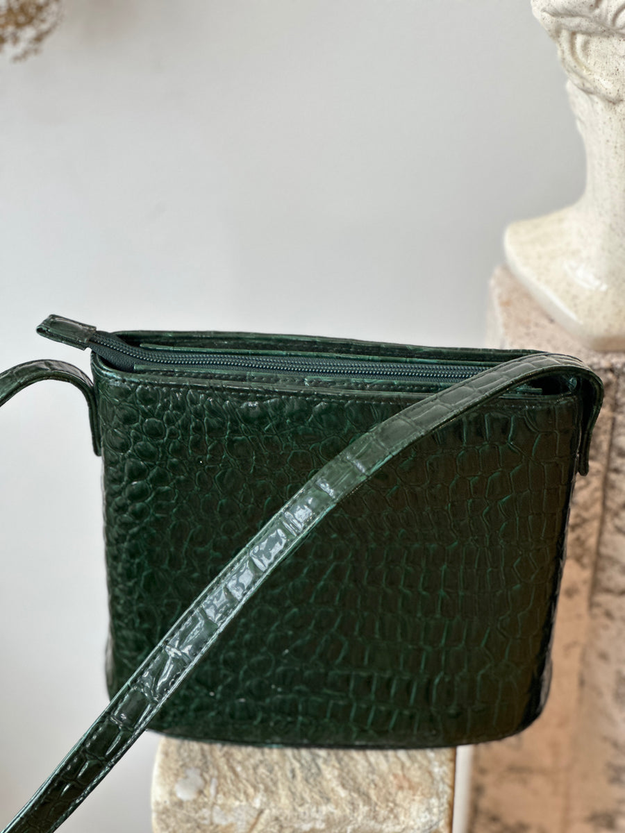 Vintage embossed forest green shoulder bag