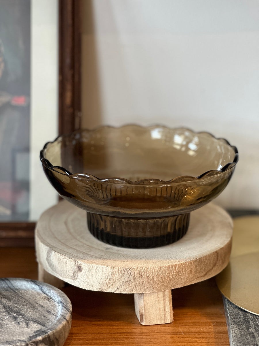 Vintage Scalloped Smoke Glass Bowl
