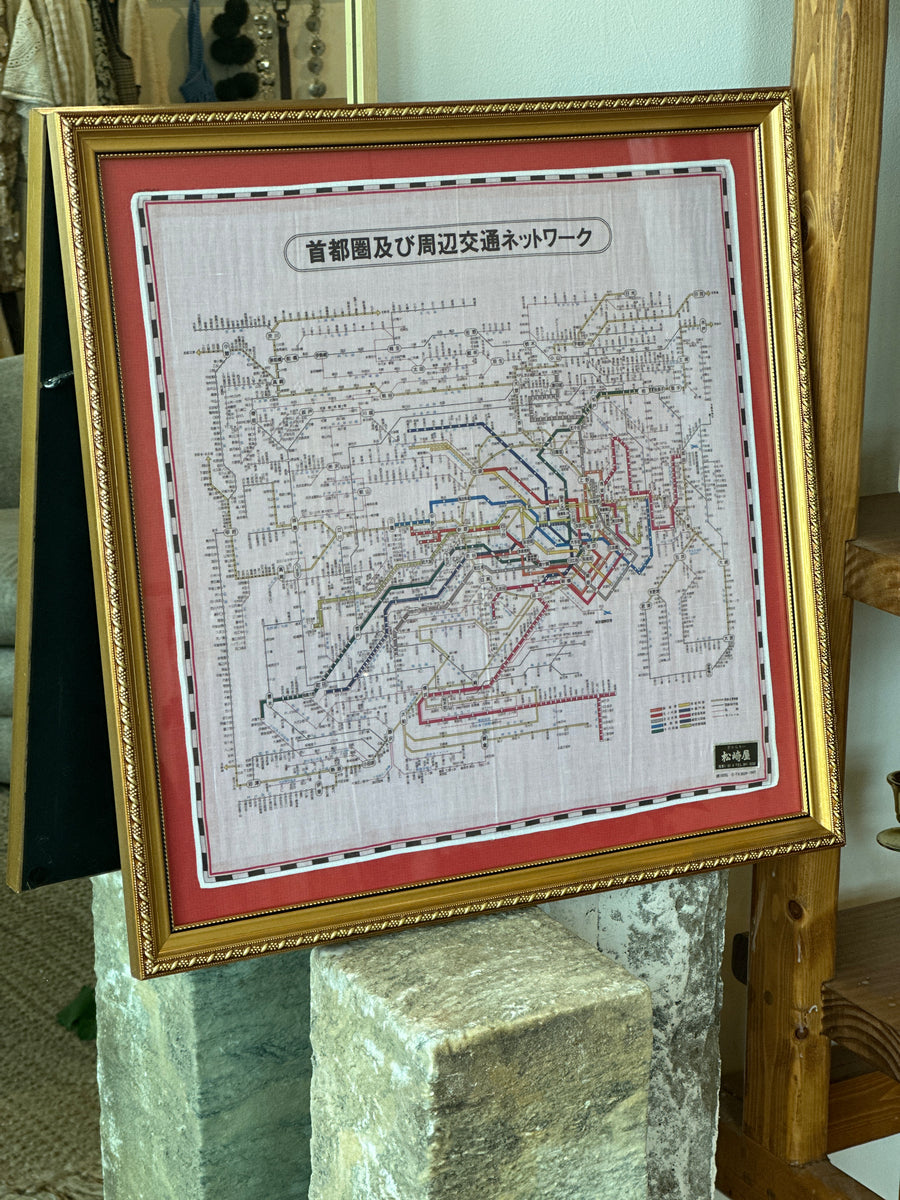 Vintage framed Tokyo Map on a framed Silk Scarf