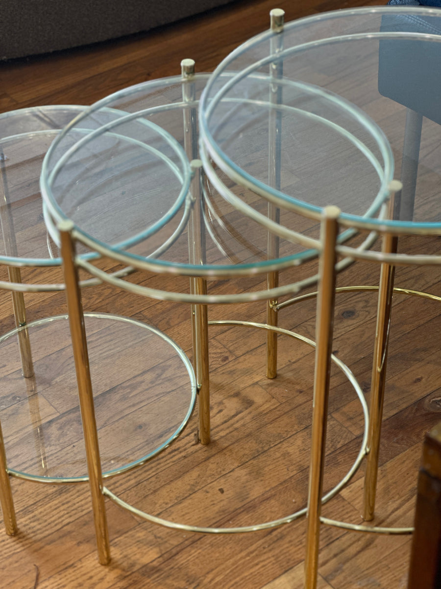 MCM Brass & Glass Nesting Side Tables