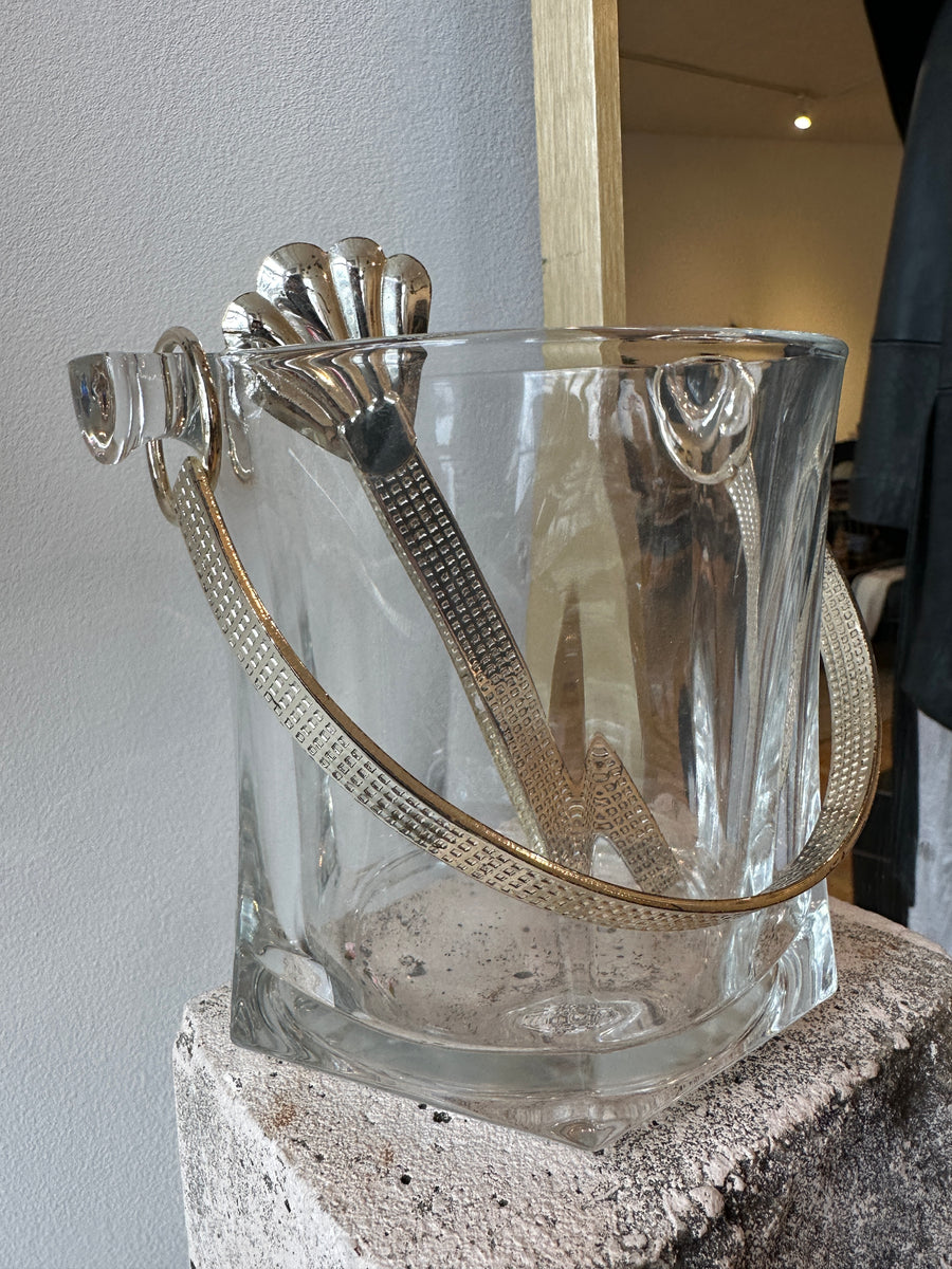 Vintage Ice Bucket with Silver Tongs