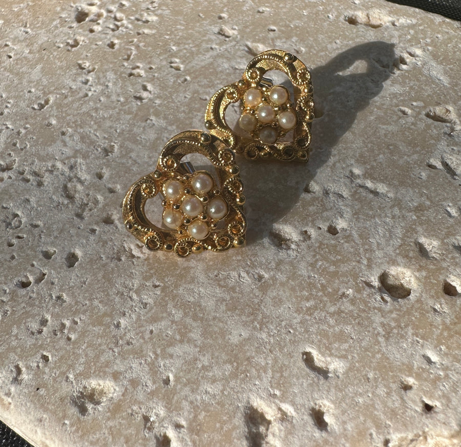 Vintage Pearl and heart earrings