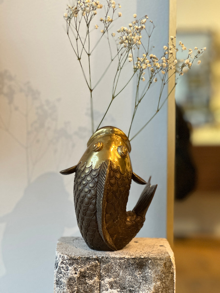 Vintage Brass Baron Fish Vase
