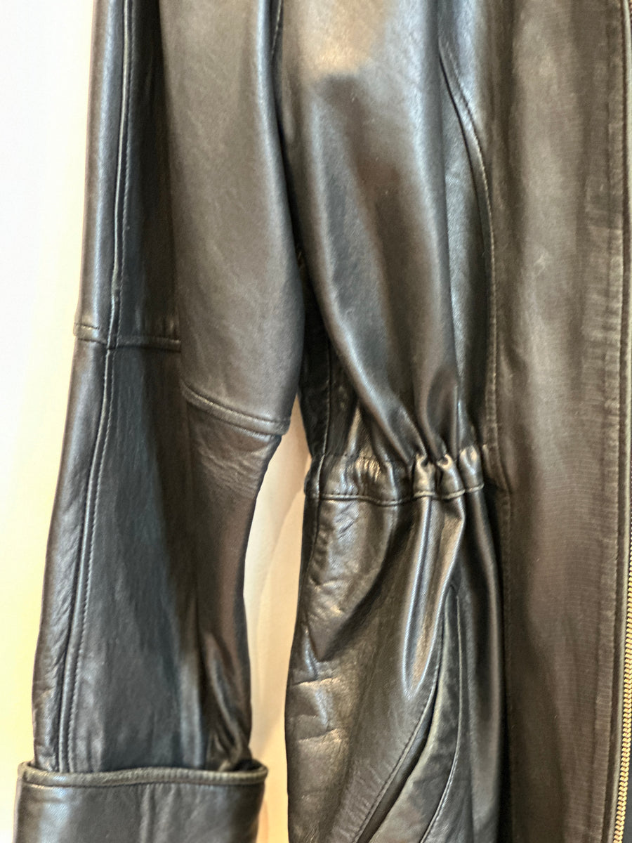 Vintage Leather Coat Cinched Waist