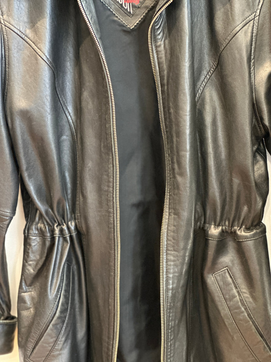 Vintage Leather Coat Cinched Waist