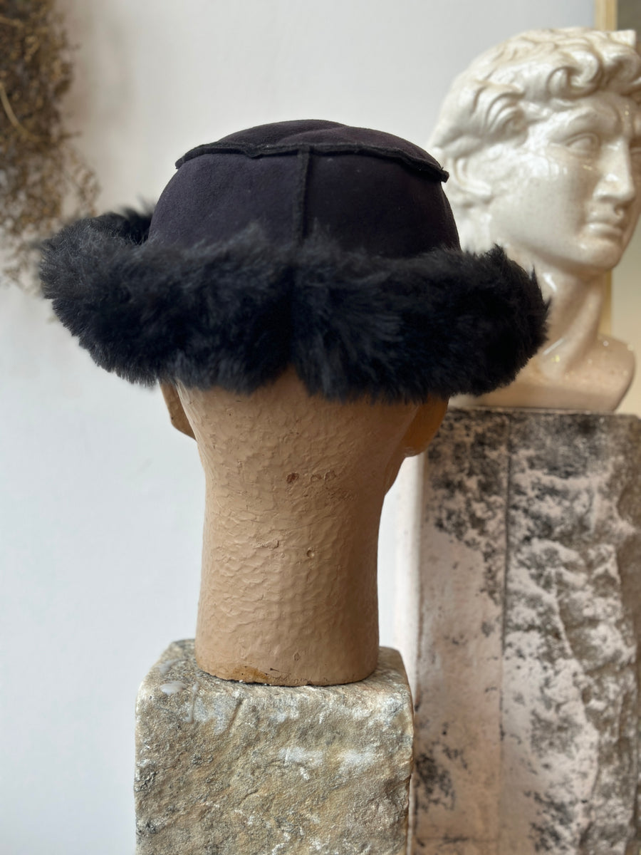 Vintage Suede and Faux Fur Hat