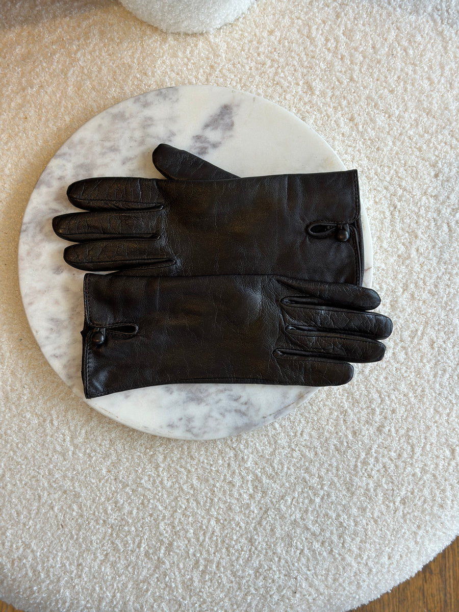 Vintage leather gloves with button detail