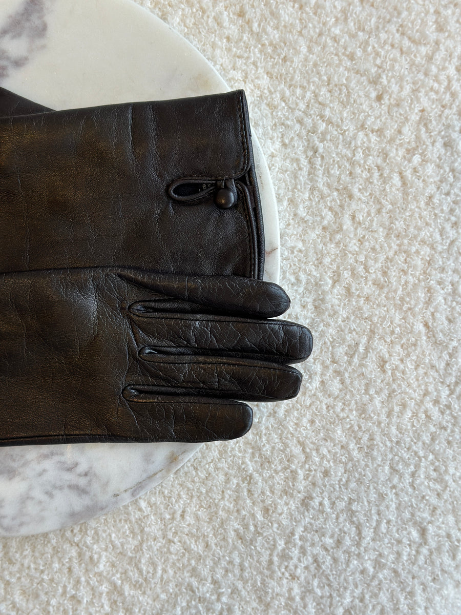 Vintage leather gloves with button detail